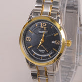 Two Tone Silver Chain Womans Watch Black Dial